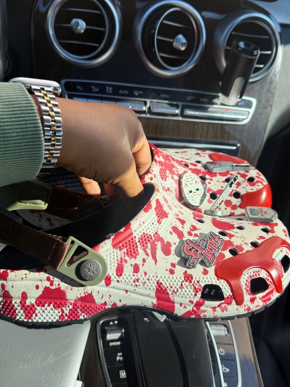 CROCS Men’s Friday the 13th edition. Red and White Paint-Splash